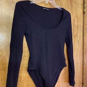 Black Ribbed Shein Bodysuite